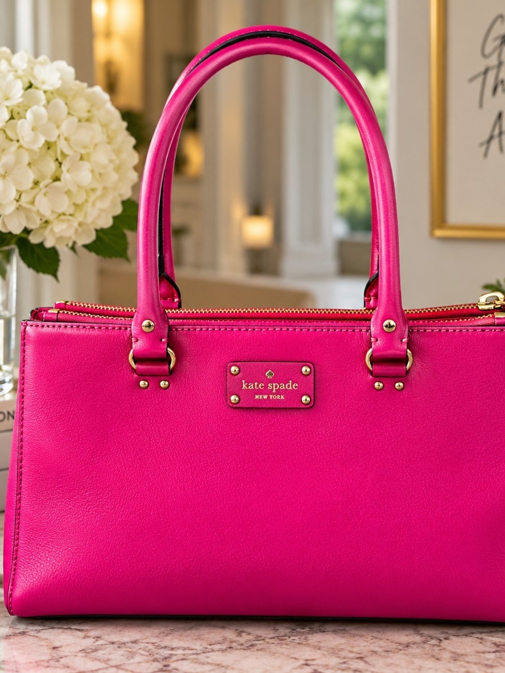 Kate Spade New York Hot Pink Leather Triple Compartment Satchel